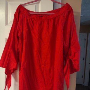 Red off shoulder denim 24/7 shirt